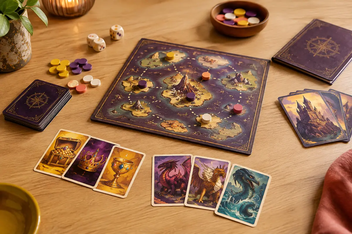 Cartes et jetons de jeu posés sur une table familiale pour une partie de bluff